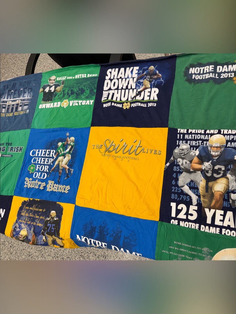 Vintage Notre Dame Football Patchwork Quilt T-shirt Blanket 125 year Fan college